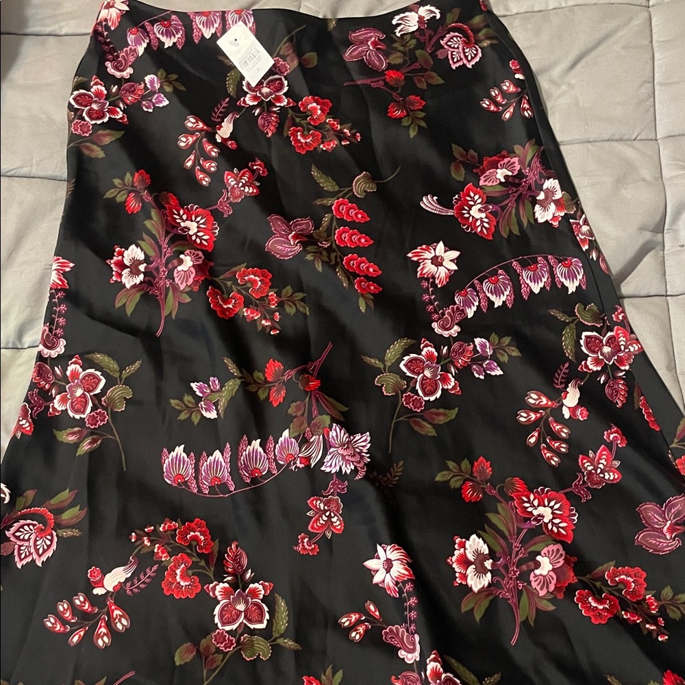 Ann Taylor Black Skirt with Red and Purple Floral Design